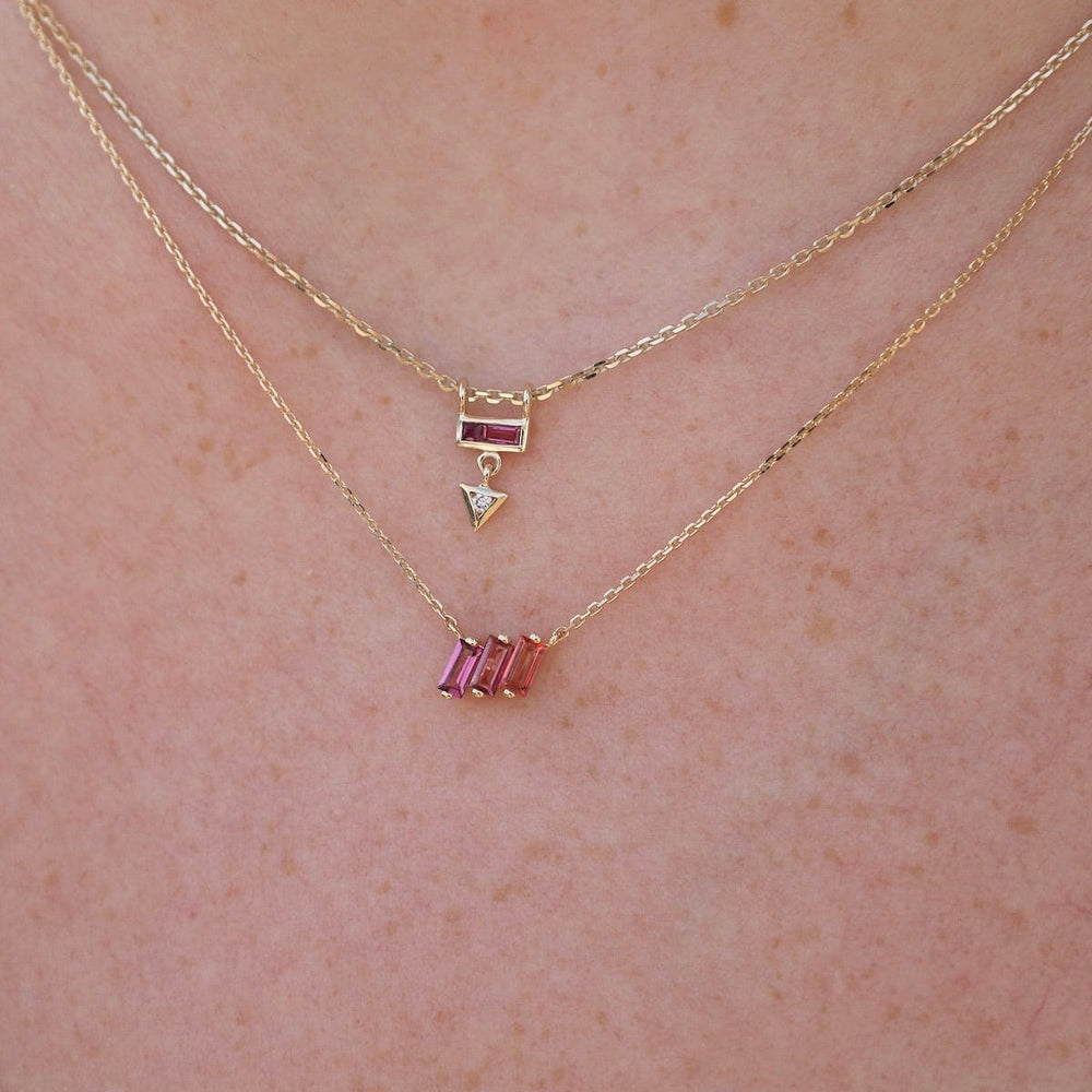 
                  
                    NKL-14K 14k Yellow Gold Mixed Pink Baguette Bar Necklace
                  
                