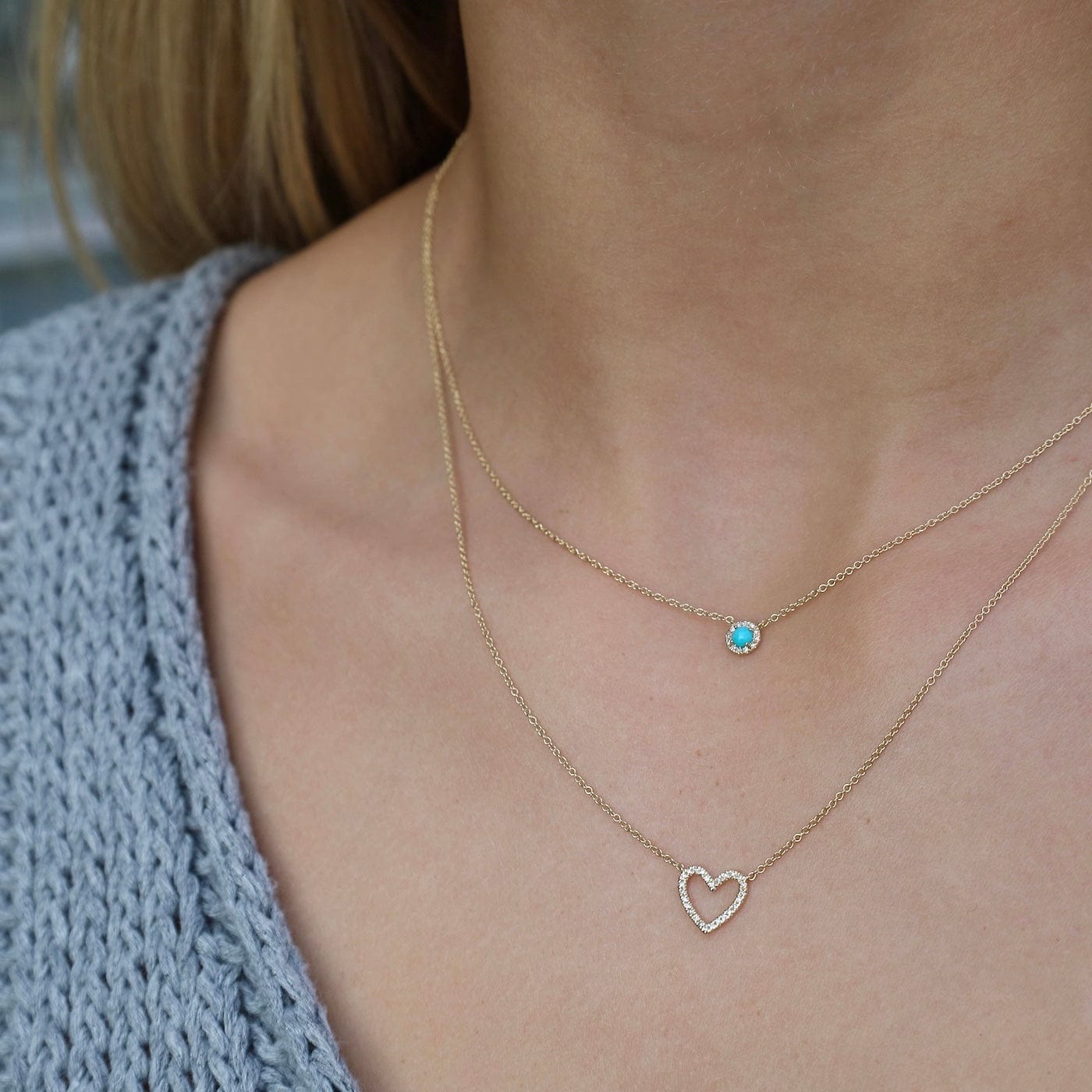 NKL-14K 14k Yellow Gold Open Heart Diamond Necklace