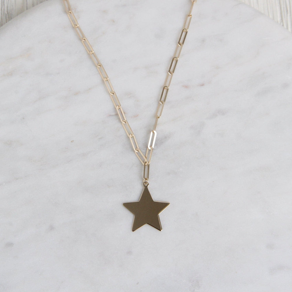 
                      
                        NKL-14K 14k Yellow Gold Paperclip Chain with Star Pendant
                      
                    