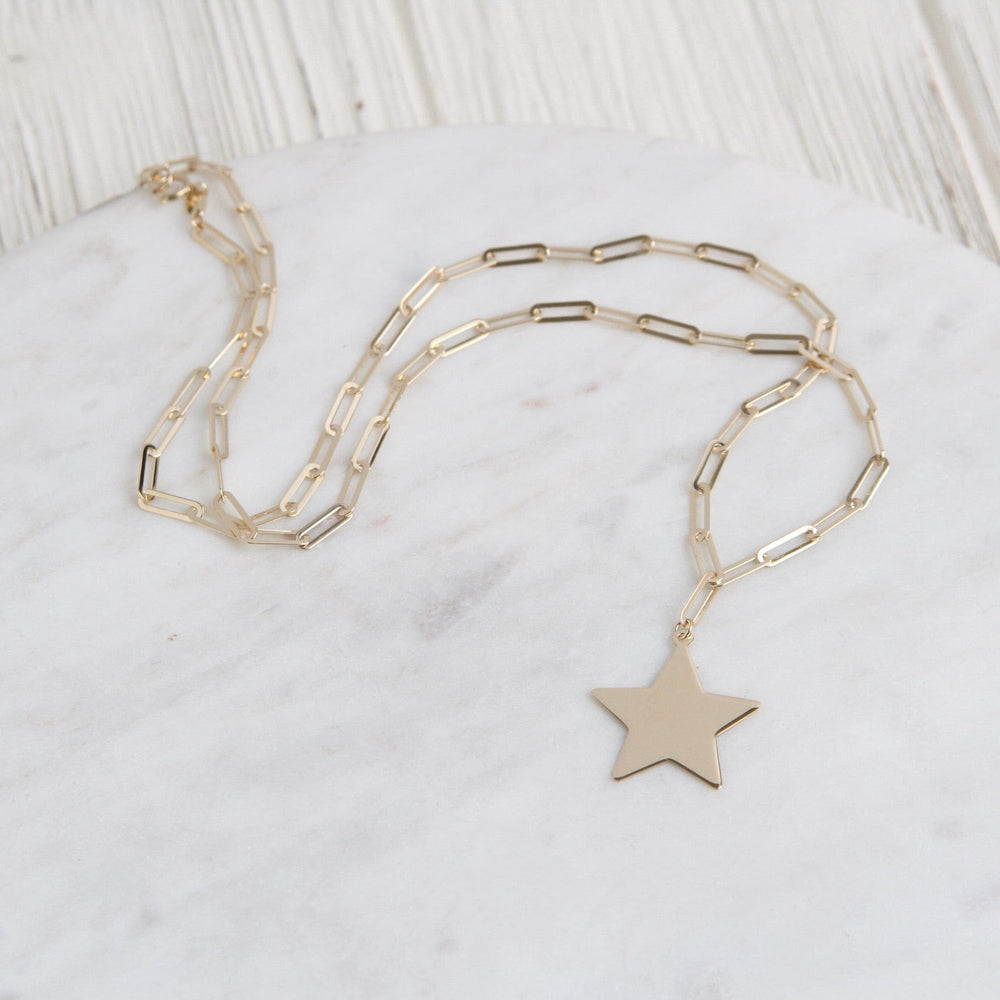 
                      
                        NKL-14K 14k Yellow Gold Paperclip Chain with Star Pendant
                      
                    