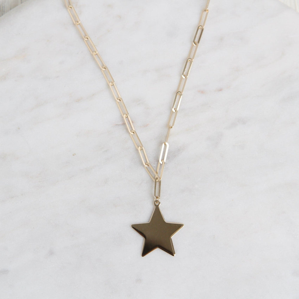 
                      
                        NKL-14K 14k Yellow Gold Paperclip Chain with Star Pendant
                      
                    