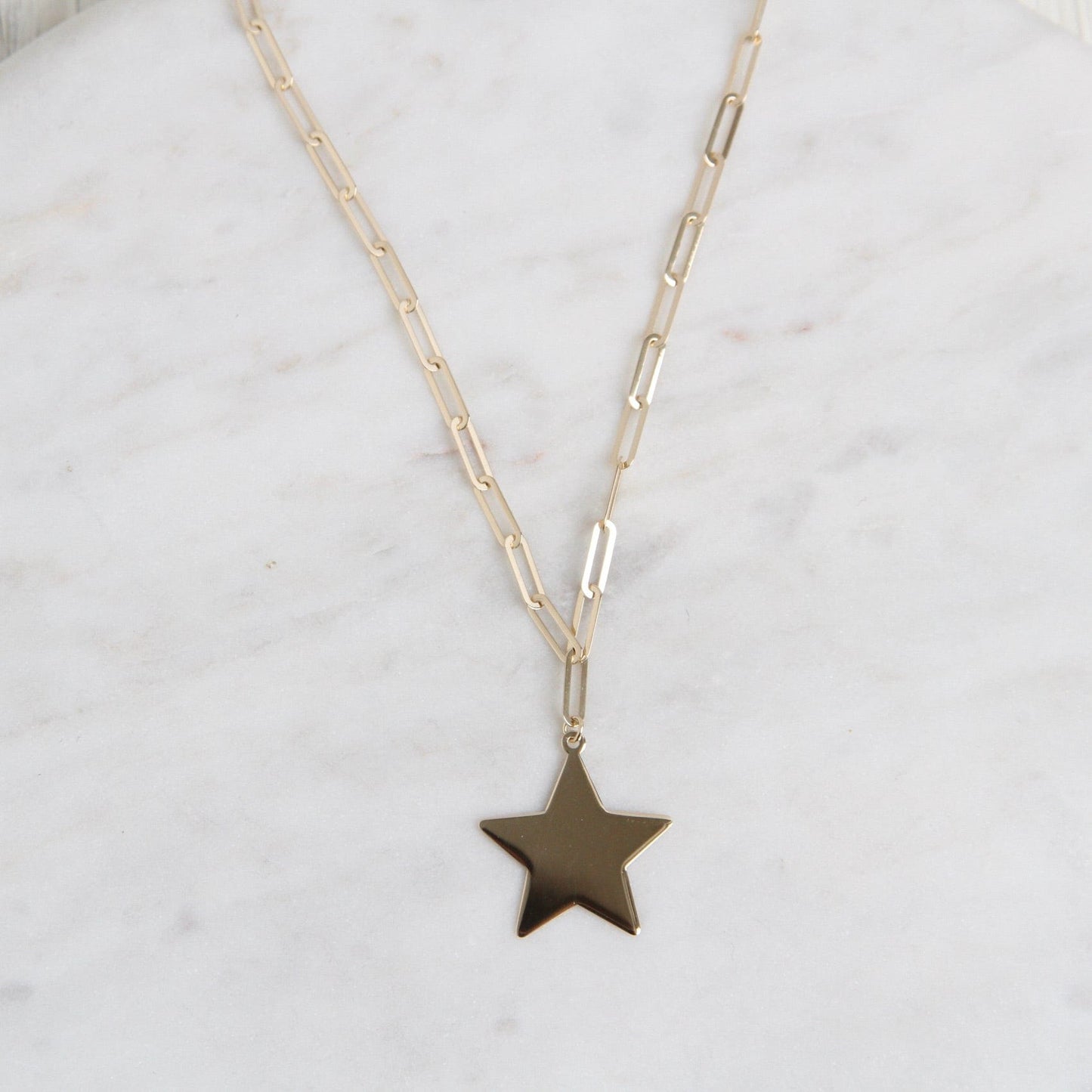 NKL-14K 14k Yellow Gold Paperclip Chain with Star Pendant
