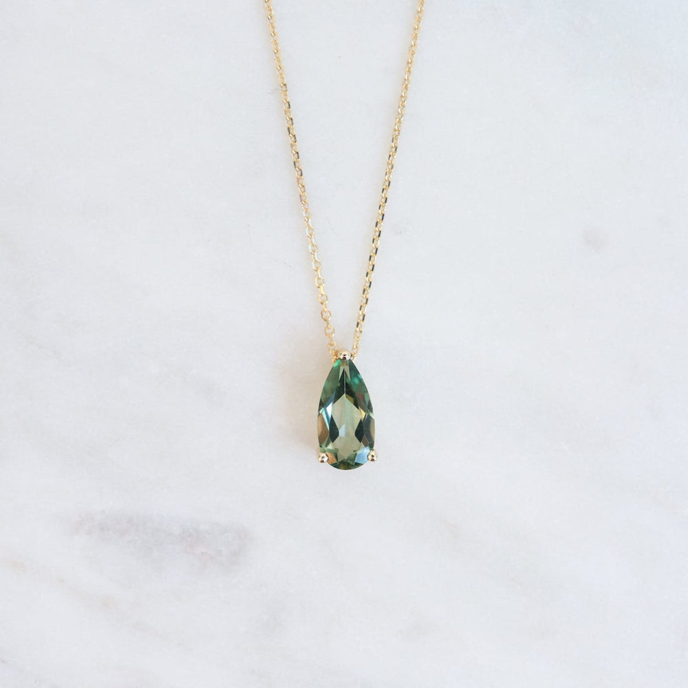 NKL-14K 14k Yellow Gold Pear Shaped Green Envy Topaz Necklace