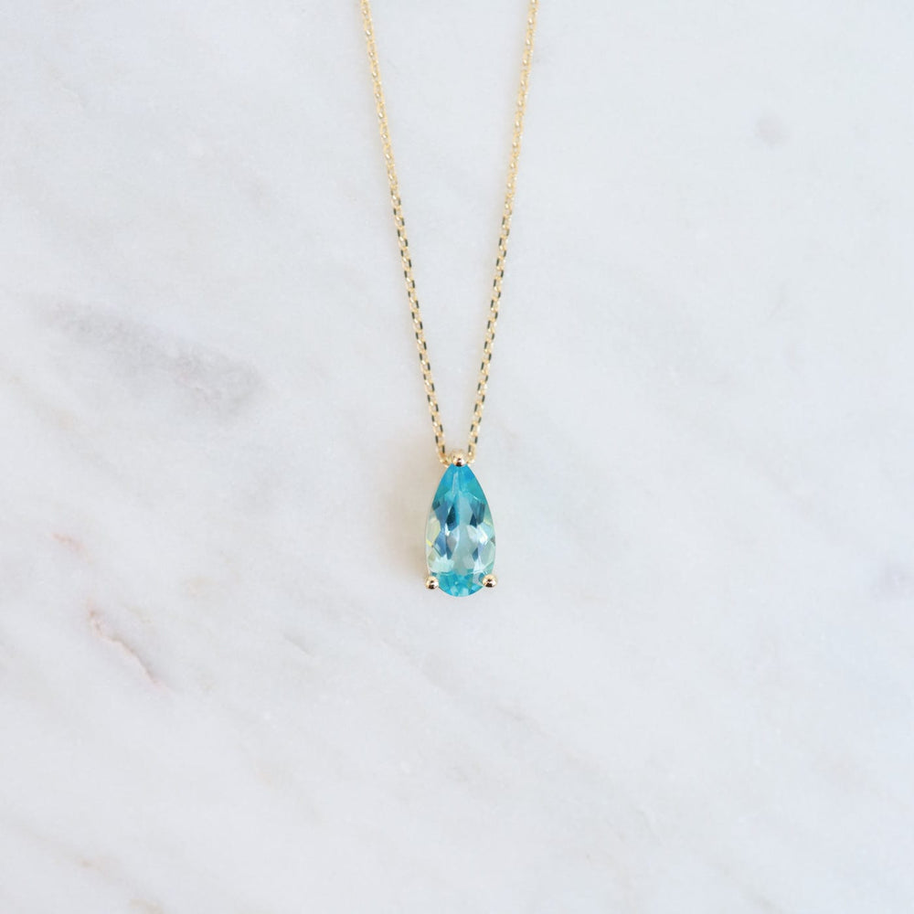 NKL-14K 14k Yellow Gold Pear Shaped Swiss Blue Topaz Necklace