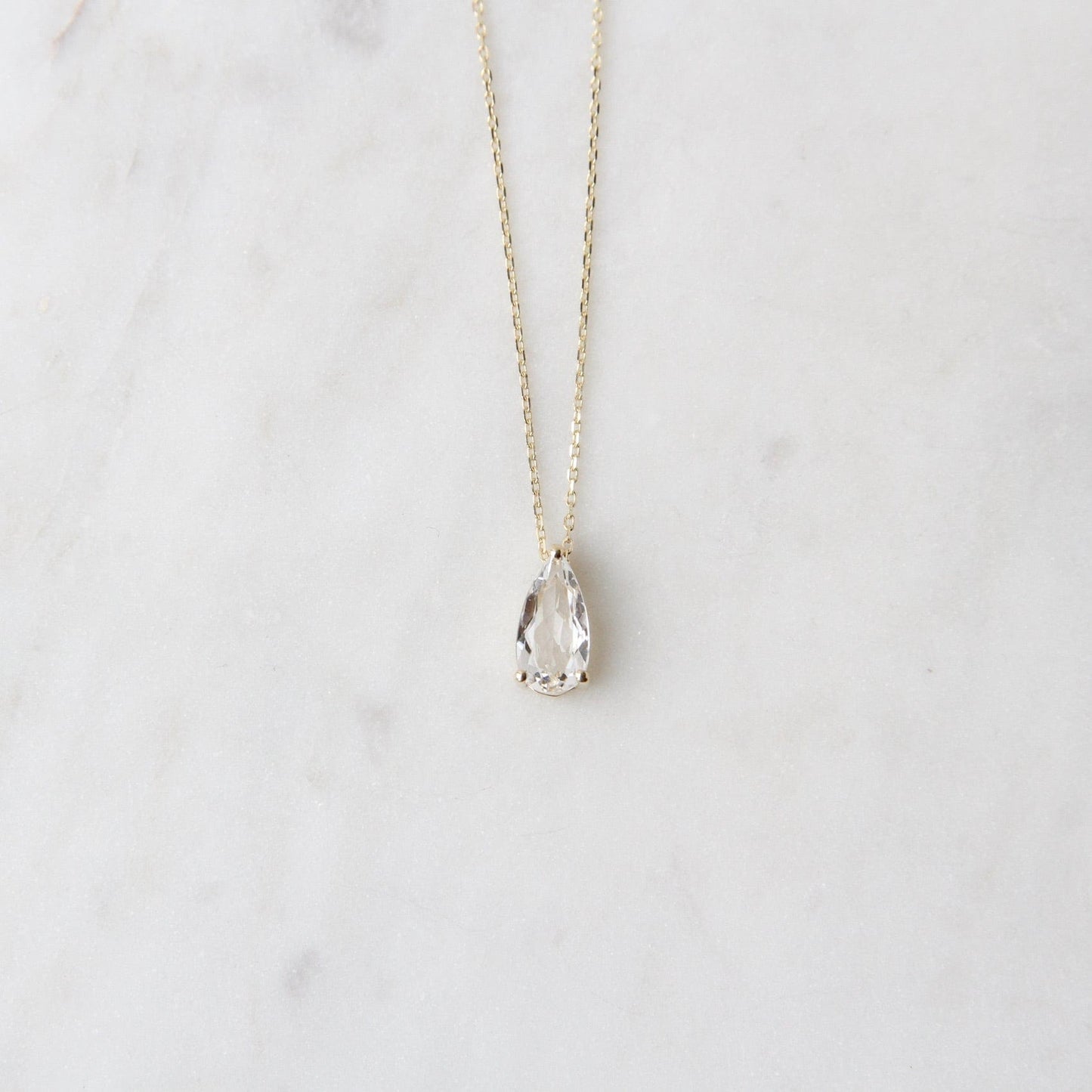 NKL-14K 14k Yellow Gold Pear Shaped White Topaz Necklace