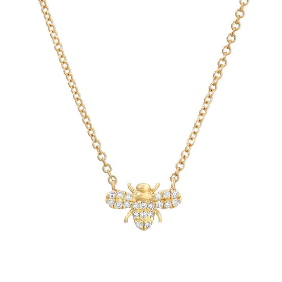 Load image into Gallery viewer, NKL-14K 14k Yellow Gold Petite Diamond Bee Necklace
