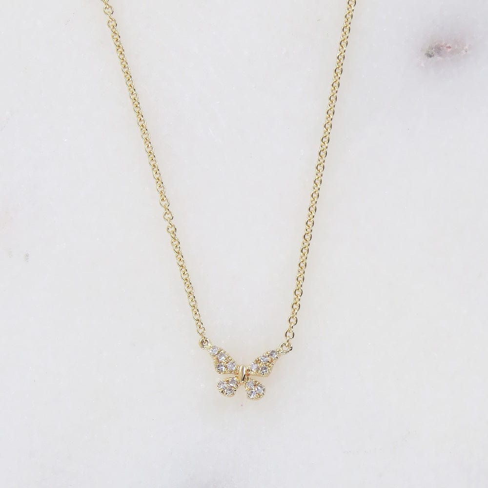 NKL-14K 14k Yellow Gold Petite Diamond Butterfly Necklace