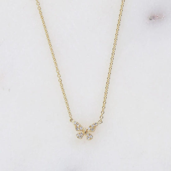 NKL-14K 14k Yellow Gold Petite Diamond Butterfly Necklace