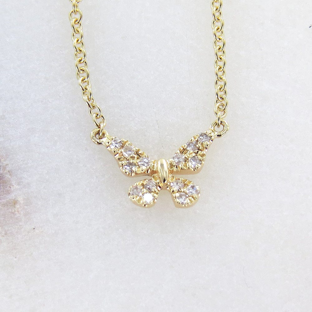 14k Yellow Gold Petite Diamond Butterfly Necklace