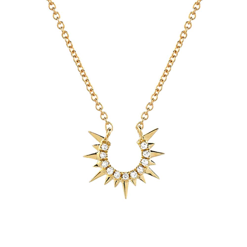 NKL-14K 14k Yellow Gold Petite Sunburst Three-Quarter Circle Necklace