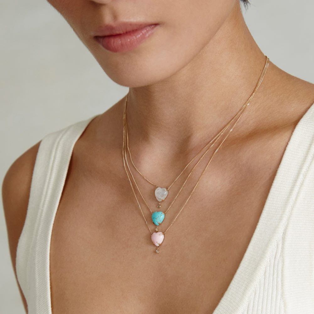 NKL-14K 14K Yellow Gold Prong Set Heart Moonstone Necklace