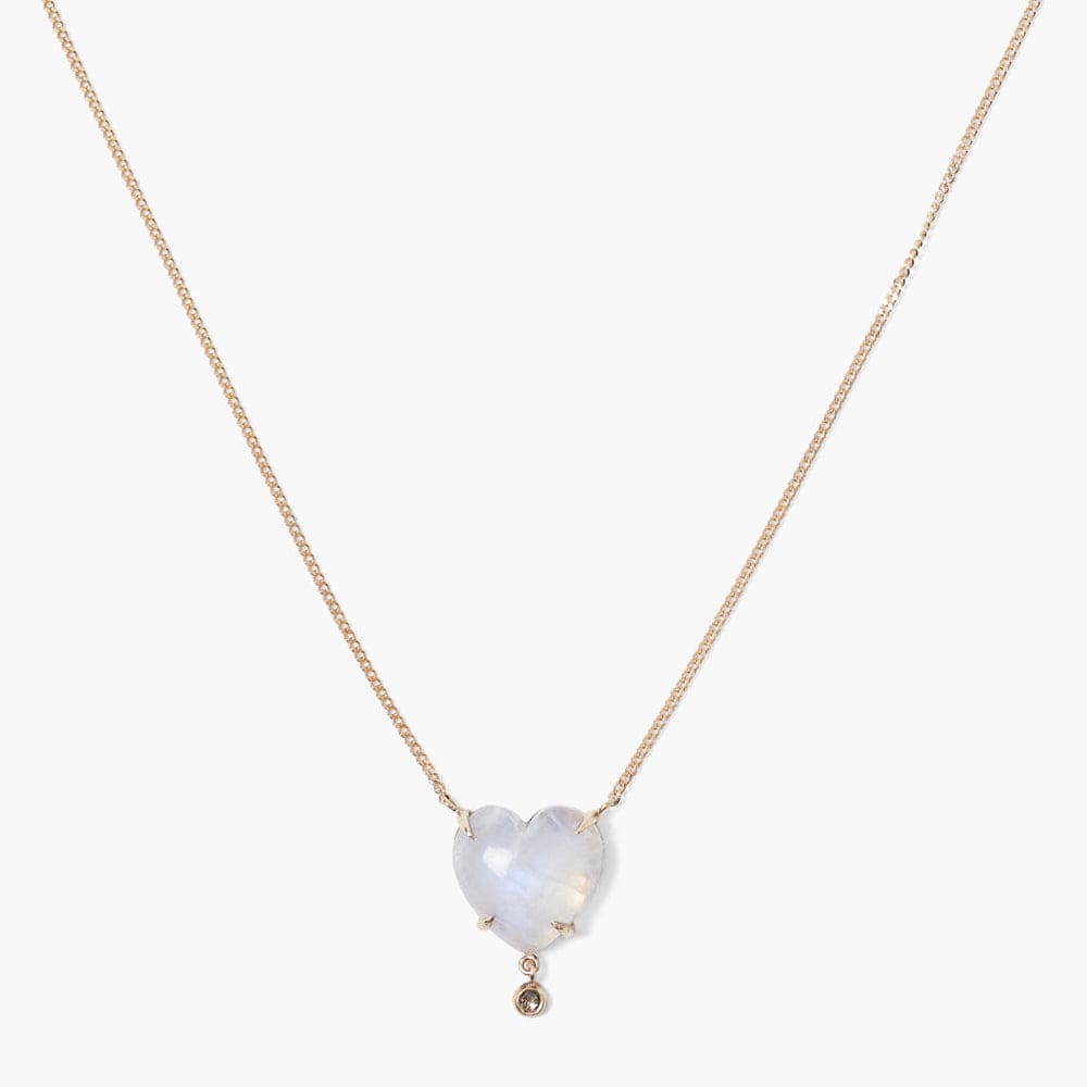 NKL-14K 14K Yellow Gold Prong Set Heart Moonstone Necklace