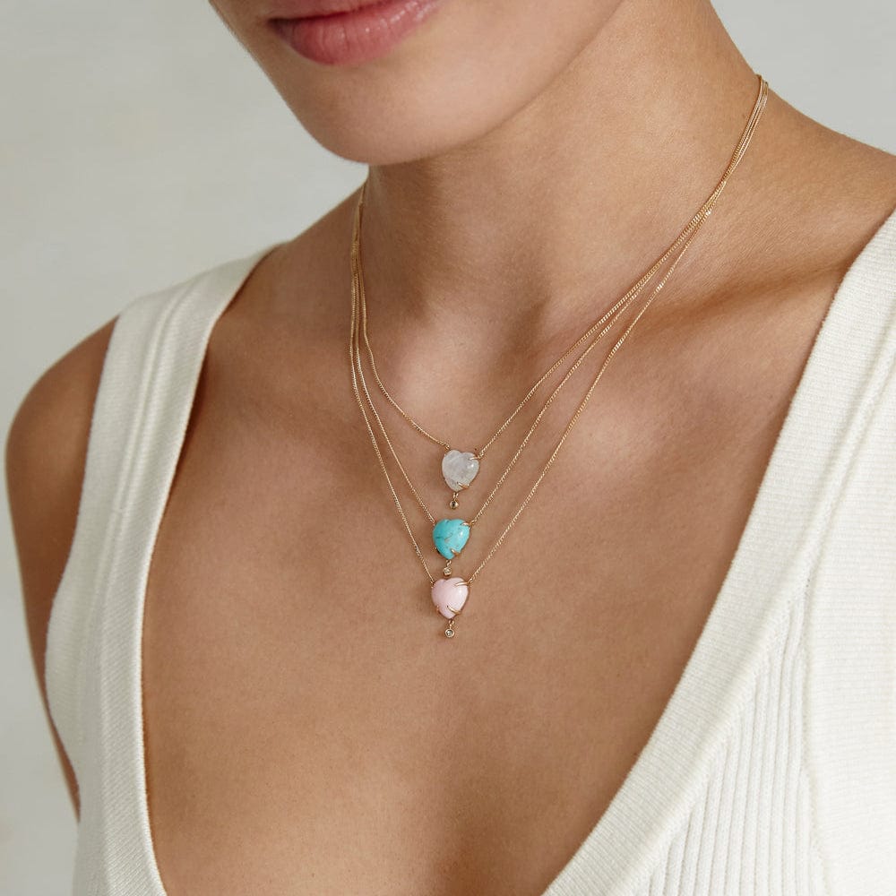 NKL-14K 14K Yellow Gold Prong Set Heart Turquoise Necklace