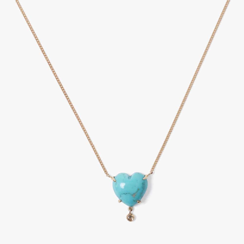 NKL-14K 14K Yellow Gold Prong Set Heart Turquoise Necklace