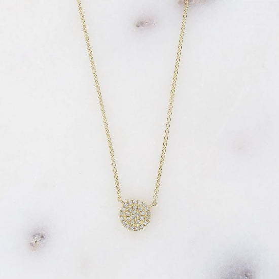 Load image into Gallery viewer, NKL-14K 14k Yellow Gold Small Pavé Diamond Circle Necklace
