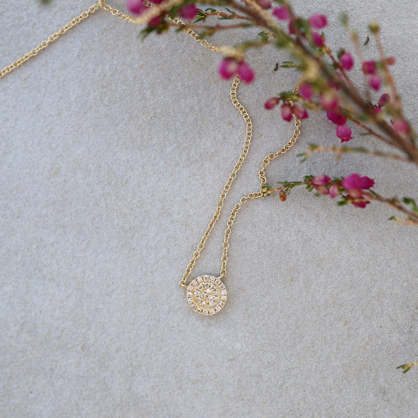 Load image into Gallery viewer, NKL-14K 14k Yellow Gold Small Pavé Diamond Circle Necklace
