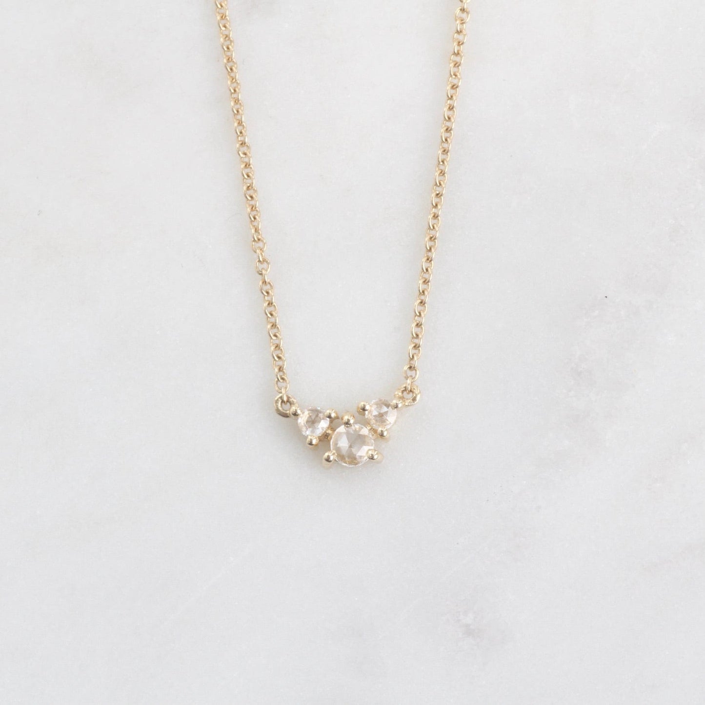 NKL-14K 14k Yellow Gold Triple Round Rose Cut Diamond Necklace