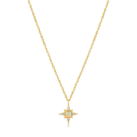 NKL-14K 14kt Gold Opal and White Sapphire Star Necklace