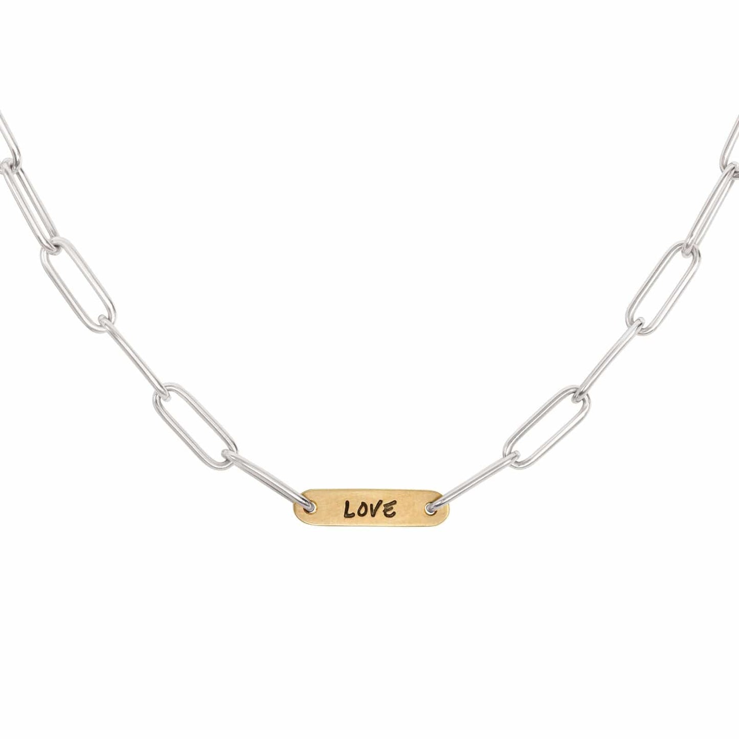 NKL-14K 5.2mm Silver & Gold Love Flat Bar Chain Necklace