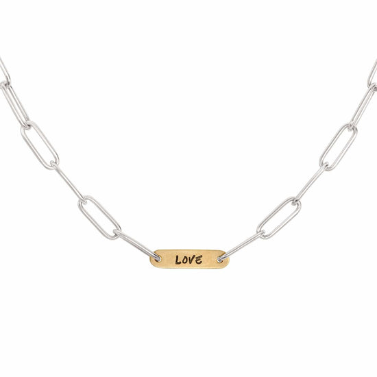 NKL-14K 5.2mm Silver & Gold Love Flat Bar Chain Necklace