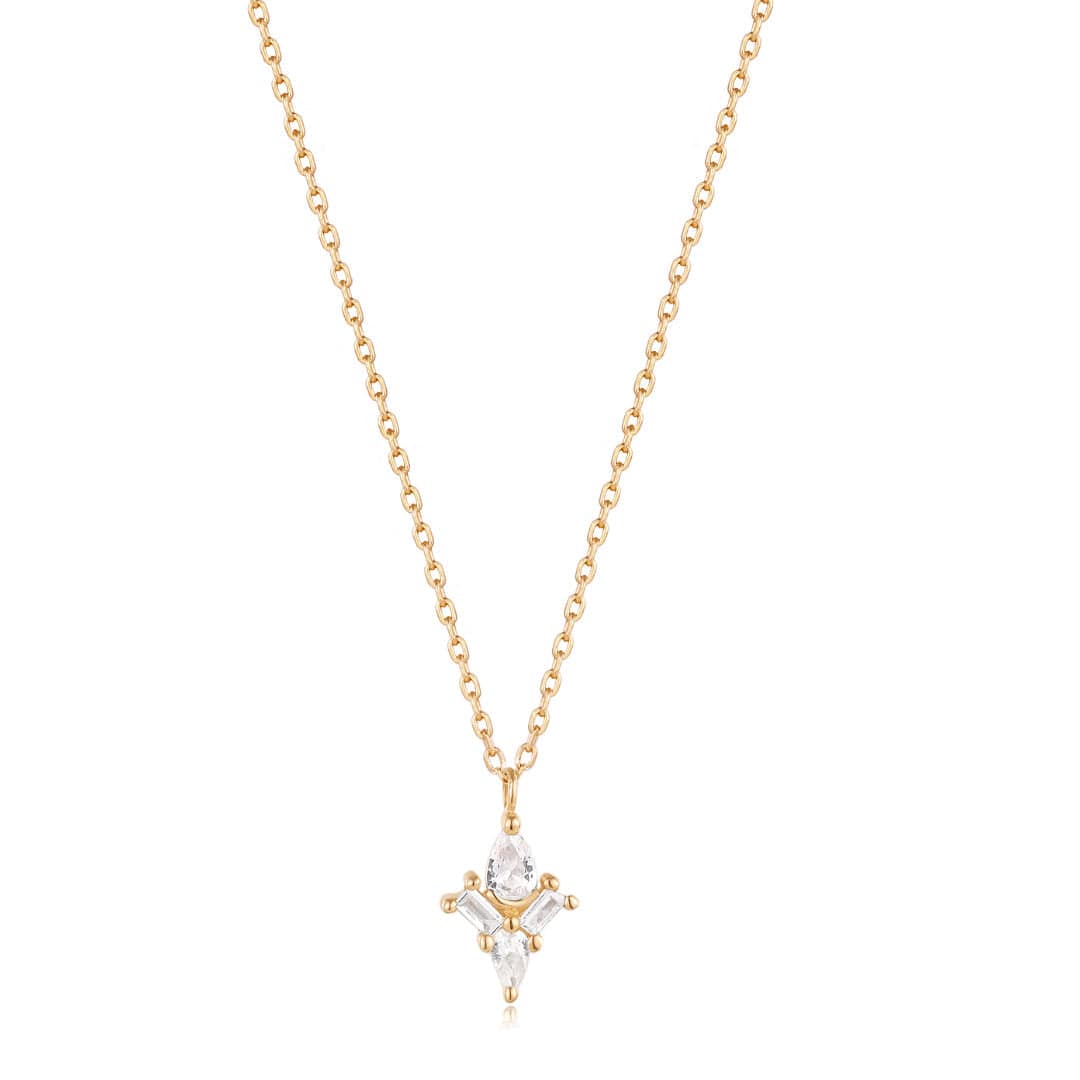 NKL-14K AURORA Pear and Baguette White Sapphire Necklace