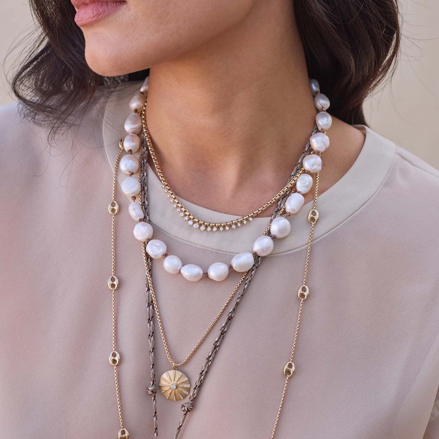 NKL-14K Baroque Pearl Knotted Cord Necklace