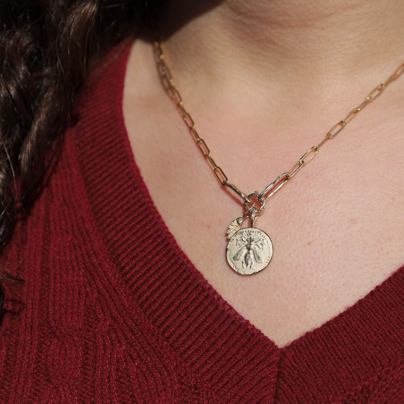 NKL-14K Bee Artifact Enhancer and Angle Wing Charm Necklace