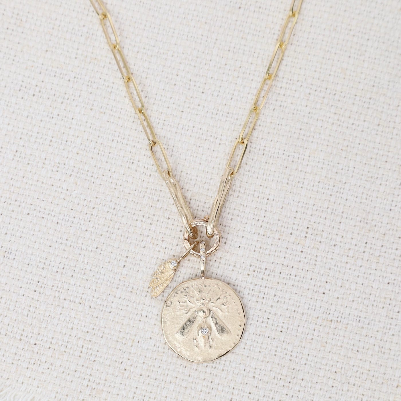 NKL-14K Bee Artifact Enhancer and Angle Wing Charm Necklace