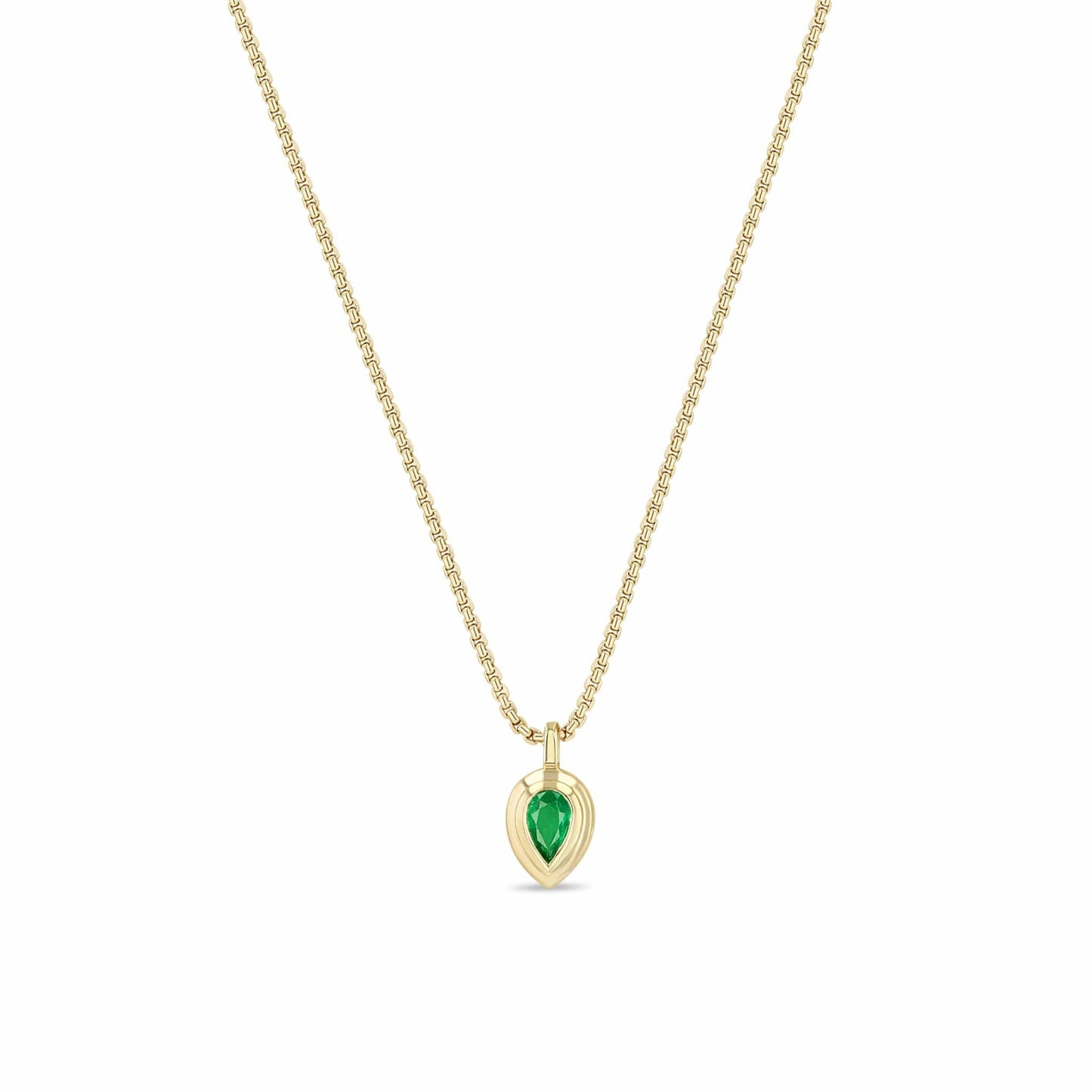 NKL-14K Bezel Set Pear Emerald Pendant Necklace