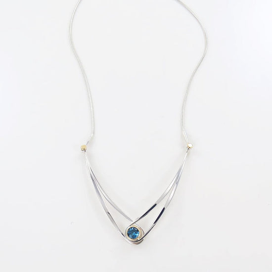NKL-14K Blue Topaz Gemstone Swing Necklace