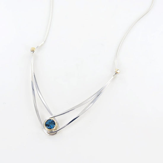 NKL-14K Blue Topaz Gemstone Swing Necklace