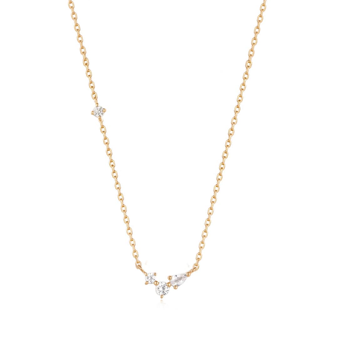 NKL-14K Cami 14k Pear & Round White Sapphire Drop Necklace