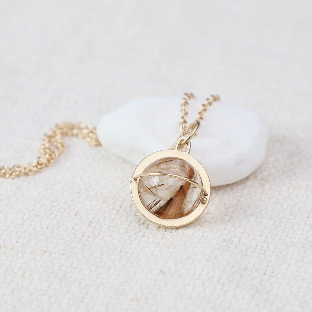 NKL-14K Captured Rutilated Quartz Orb Necklace