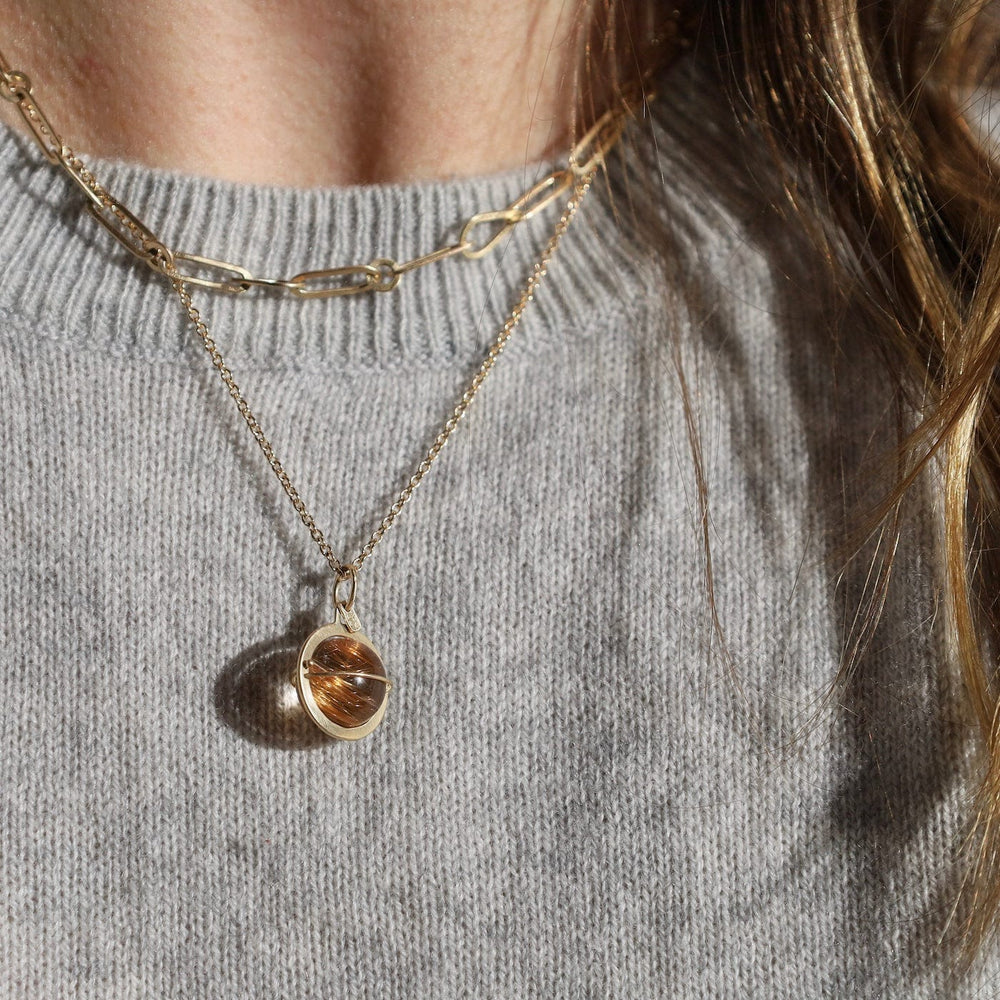 NKL-14K Captured Rutilated Quartz Orb Necklace