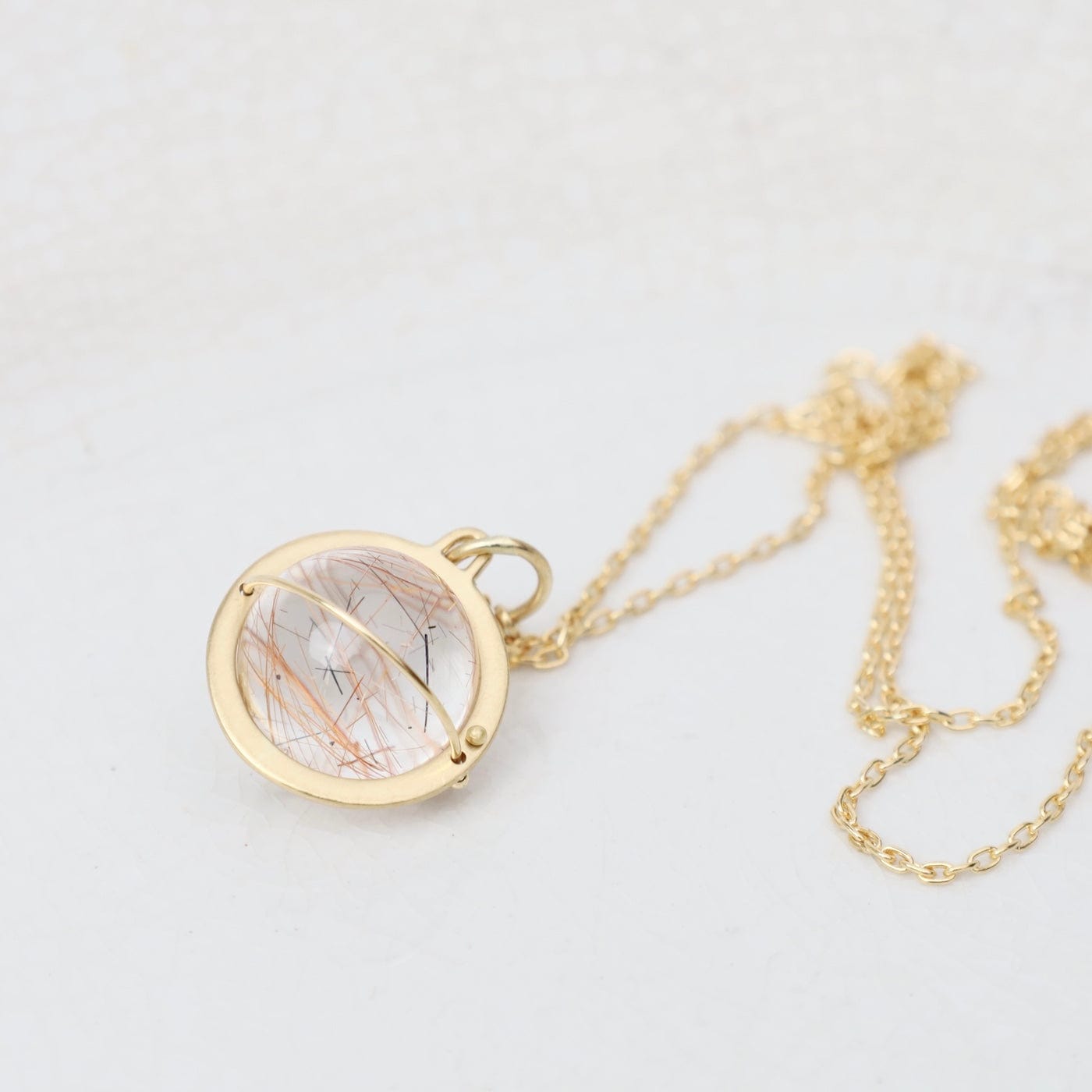 NKL-14K Captured Rutilated Quartz Orb Necklace