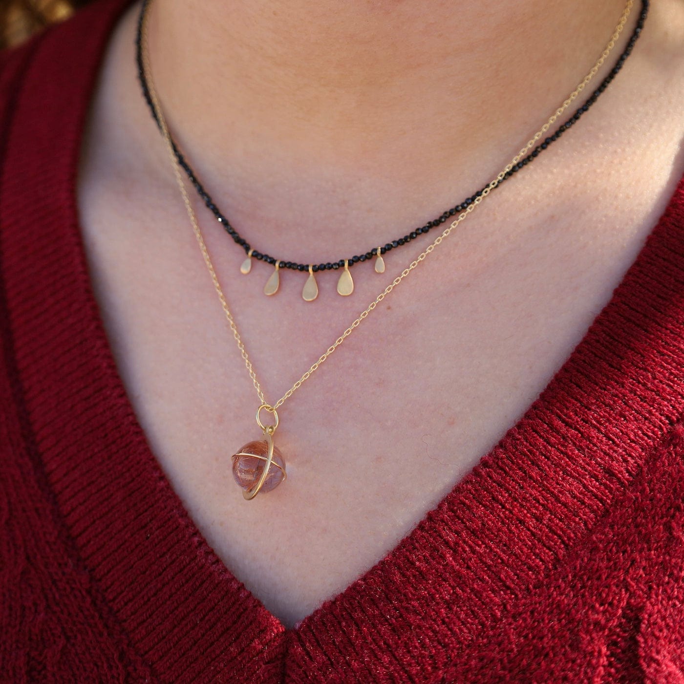 NKL-14K Captured Rutilated Quartz Orb Necklace