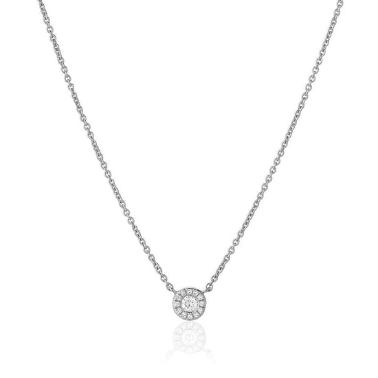 NKL-14K Diamond Halo Necklace - 14K White Gold