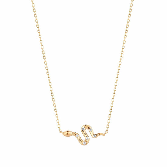 Large Diamond Snake Pendant Necklace w/ Emerald Eyes Yellow Gold