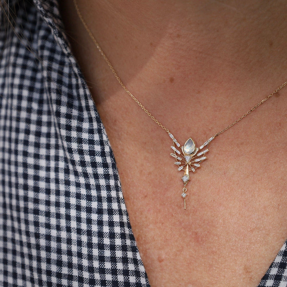 NKL-14K Dream Maker Pear Moonstone and Diamonds Phoenix Necklace