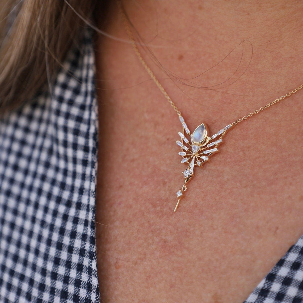 
                  
                    NKL-14K Dream Maker Pear Moonstone and Diamonds Phoenix Necklace
                  
                