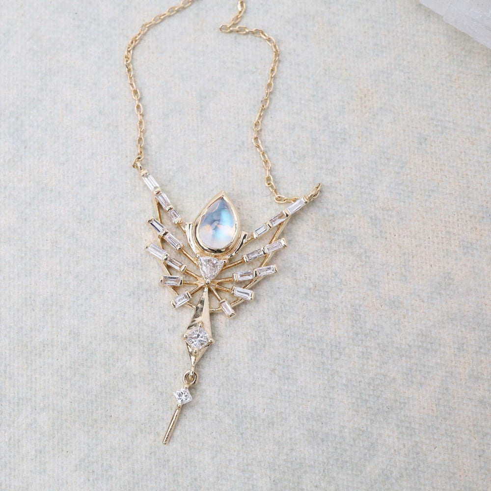 
                  
                    NKL-14K Dream Maker Pear Moonstone and Diamonds Phoenix Necklace
                  
                