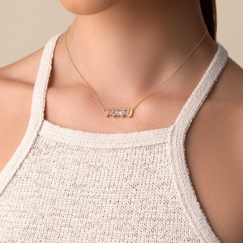 NKL-14K Emerald Cut Pastel Bar Pendant