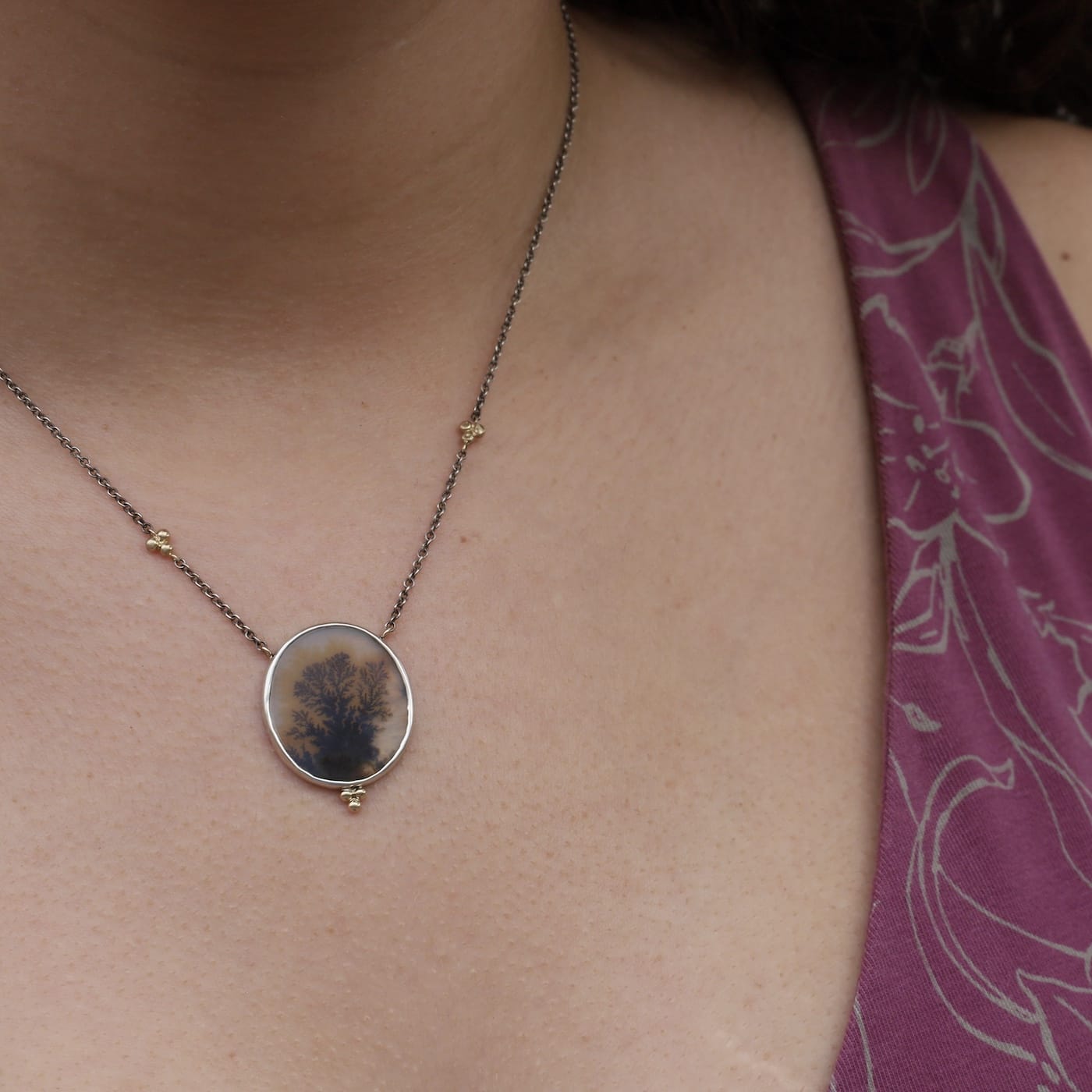 NKL 14k Gold and Sterling Silver Dendrite Necklace