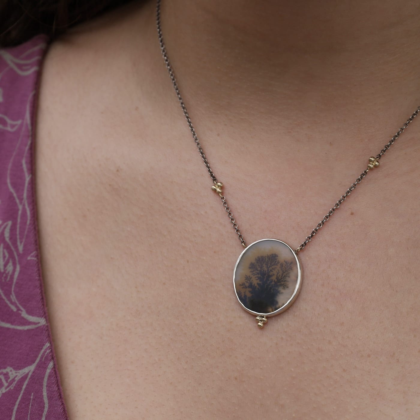 NKL 14k Gold and Sterling Silver Dendrite Necklace