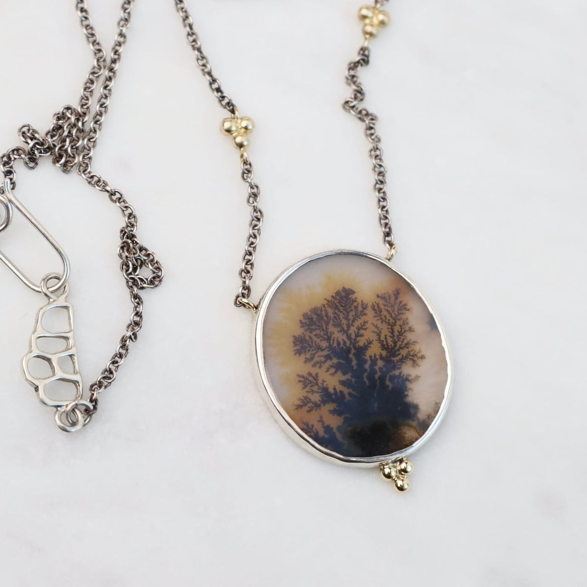 NKL 14k Gold and Sterling Silver Dendrite Necklace