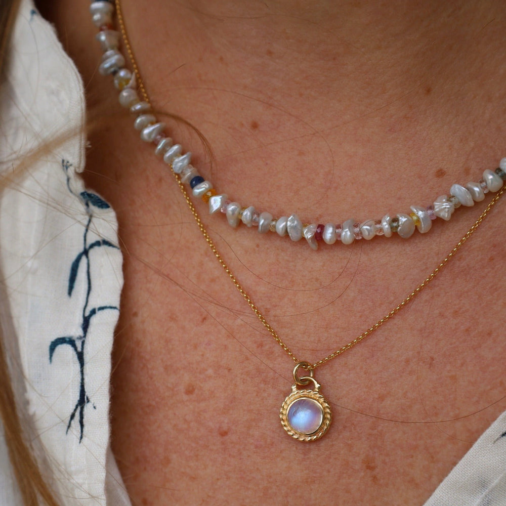 
                      
                        NKL-14K Gold Antiquarian Necklace with Moonstone
                      
                    