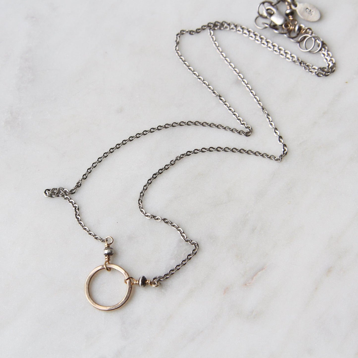 NKL 14k Gold Filled Circle on Oxidized Sterling Silver Chain Necklace