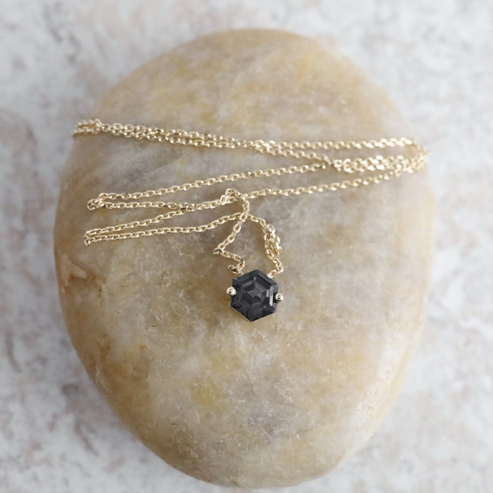 
                  
                    NKL-14K Gold Hexagon Black Night Quartz Necklace
                  
                