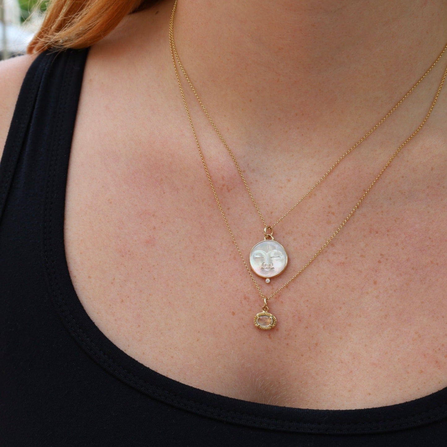 NKL-14K Gold Lunarian Necklace with Mother of Pearl & Diamond