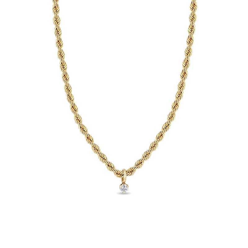 NKL-14K Gold Medium Rope Chain Necklace with White Diamond